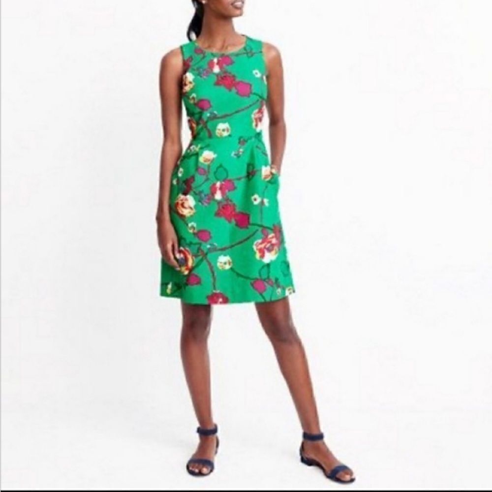 J Crew Green Garden Party Sleeveless Floral Sheath Shift Dress